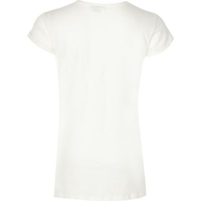 Girls white stripe embellished t-shirt